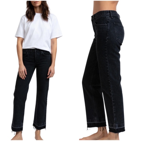 Askk NY Cropped Wide-Leg Trouser Black Jeans in Bootstone - Picture 1 of 11